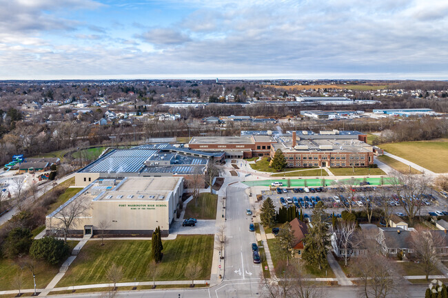 An aerial of Port Washington High School.
