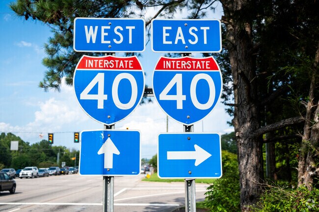 Interstate 40 is about a 5-mile drive from Downtown Chapel Hill.