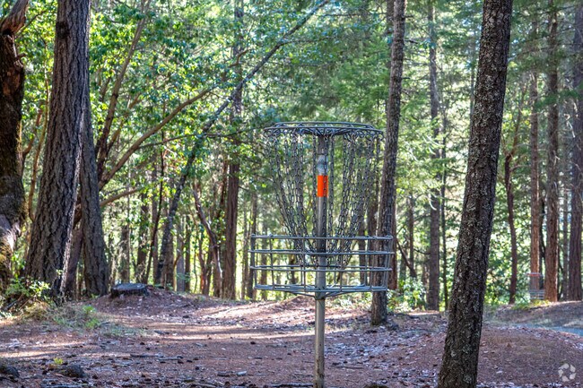 Lake Selmac Park features a large disc golf course that winds through the woods.