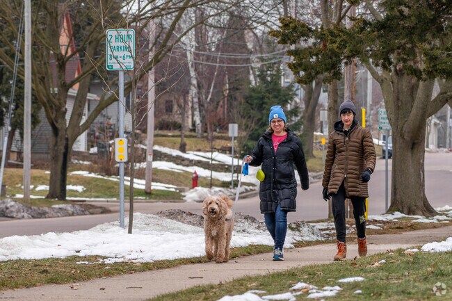 Sunset Village in Middleton, WI provides wide sidewalks for the local dog walking residents.