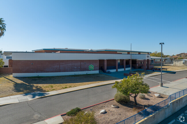 The front of Magee Middle School includes a drop off lane.