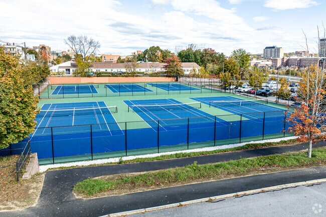 Manchester West High School features 6 tennis courts.