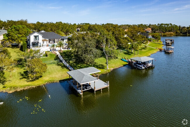 Waterfront homes of Lakewood Forest wrap around Lake Hill in Lockhart.