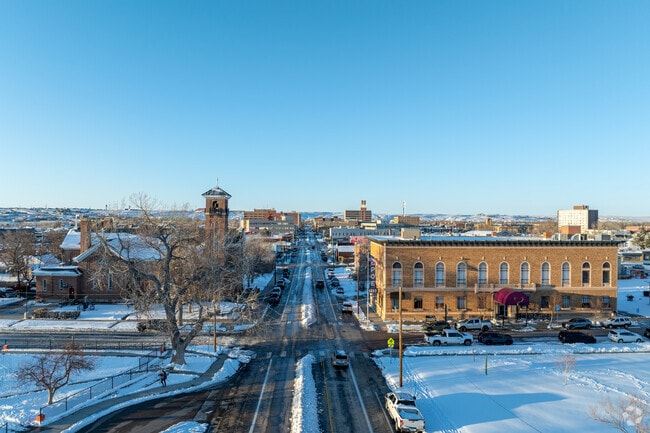 Downtown Casper blends historic charm with wide streets and scenic winter views.