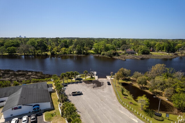 Aerial view of the boat ramp at T.K. Stokes Boat Ramp
