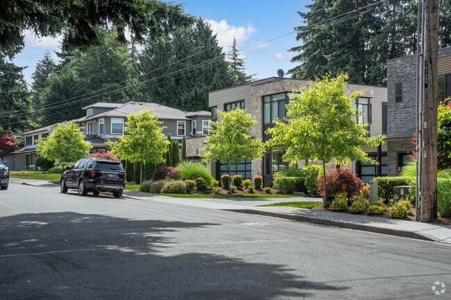 A row of modern neighborhood homes in Central Houghton.