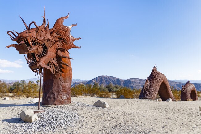 Explore Anza-Borrego Desert State Park, where nature and striking sculptures harmonize in the desert landscape.