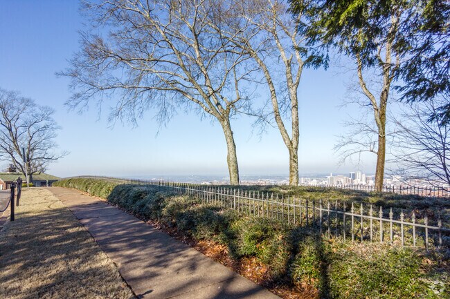 The pathway at High Point Overlook, looking over the city.
