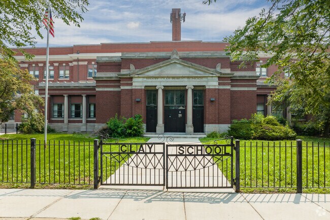 Henry Clay Elementary school grand pillar entrance, Hegewisch, Chicago, IL.