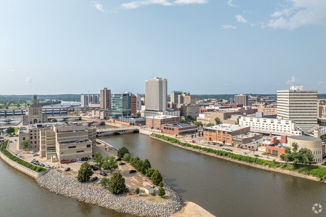 Downtown Cedar Rapids offers charming views of the Cedar River, blending urban life with nature.