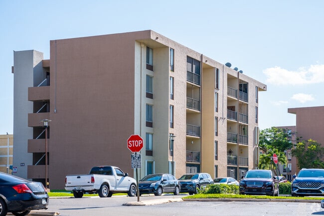 Older six story condo in Fountainbleau East can be found off Fountainbleau Blvd.