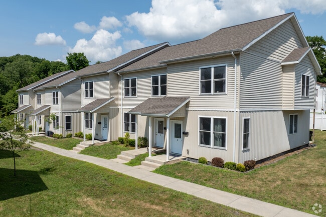 Newer construction townhomes line the streets of Varna, Ithaca.