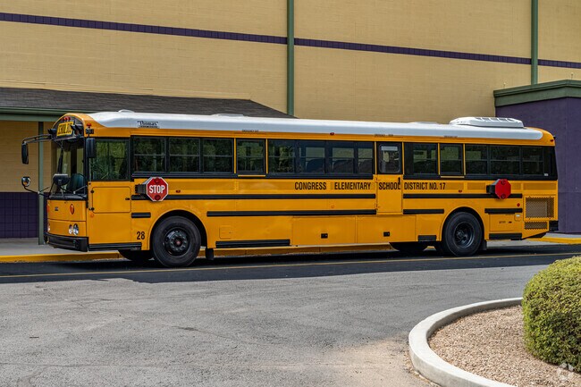 The students love the air conditioned school buses at Congress Elementary School.
