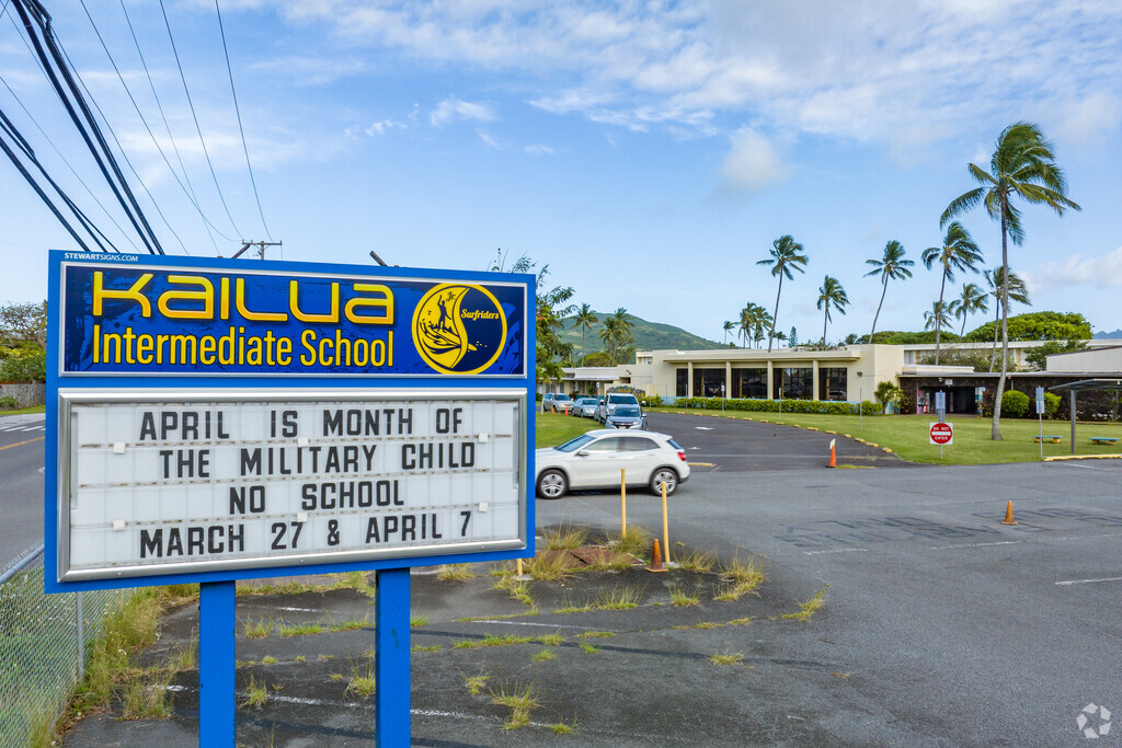 A sign in front of Kailua Intermediate School broadcasts important news to students and parents.