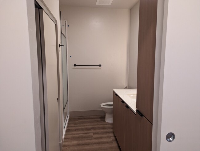 Bathroom with farm style door