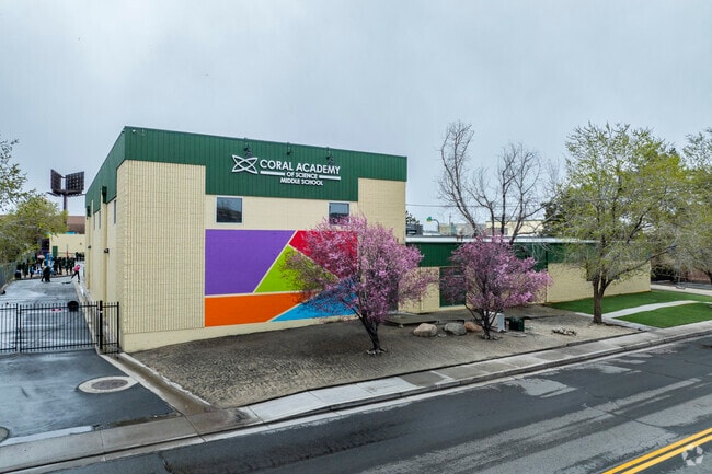 The front entrance to Coral Academy of Science Middle School.
