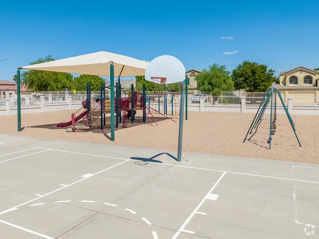 Mesa students attending Patterson Elementary School enjoy a basketball court during recess.