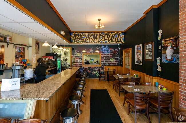 The charming Beyond Full restaurant in Hopedale is known for its cereal shakes and French Toast.