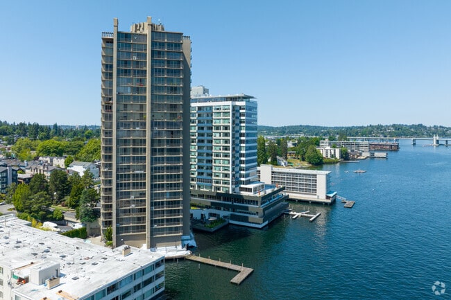 Residents enjoy lake and mountain views from condos along the coast in Madison Park