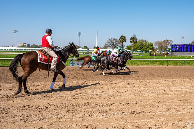 Jockeys lead their horse around the track during the Louisiana Derby.