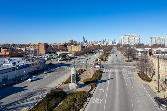 Aerial view of Martin Luther King Dr (MLK) that flows through many south side neighborhoods.