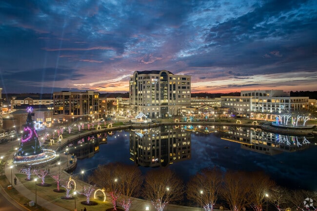 City Center at Oyster Point is the heart of Newport News and comes alive at night with beautiful lighting.