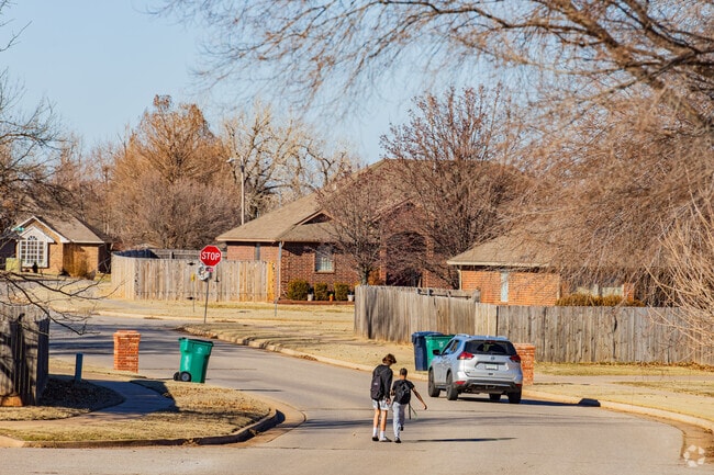 In Twin Oaks, kids can safely walk along quiet, wide roads.
