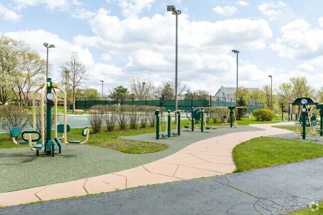 Enjoy outdoor exercise equipment at Harvester Park.