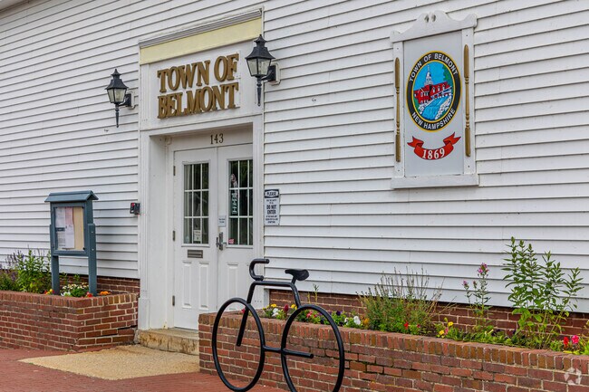 Belmont Town Hall sits at the heart of the town with recreational areas nearby.