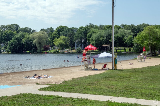 The beach at Blish Park is a sandy oasis on Lake Terramuggus in Marlborough.