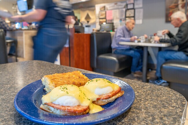 Sit with friends and family and enjoy Eggs Benedict at the popular Scratch Kitchen in Hilledale