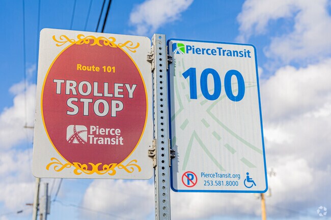 Kimball Drive Park & Ride has stops for Pierce Transit and the historic trolley.