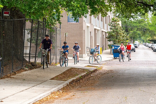 Tour groups can be seen biking through St Claude.