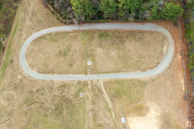 An aerial view of the sports field of Maude Trevvett Elementary School.
