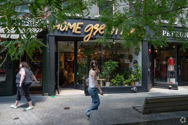 The Ithaca Commons near Forest Home is a pedestrian mall with shops that also hosts festivals.