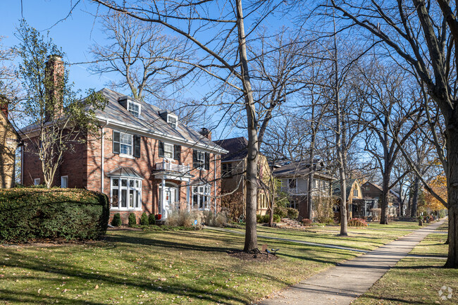 Homes in Northeast Evanston are stately laid behind mature trees and established yards.