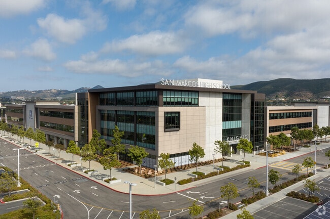 The modern built campus of San Marcos High School near Village O San Marcos.
