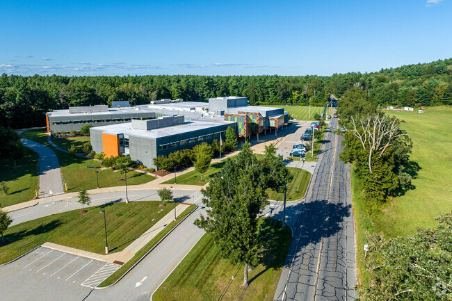 An aerial overview of Tahanto Regional Middle and High School in the Boylston Area.