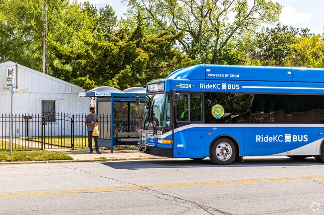RideKC buses serve Foxtown East with stops on Cleveland and Jackson Avenues.