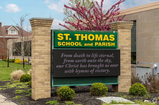 This sign welcomes you to St Thomas School.