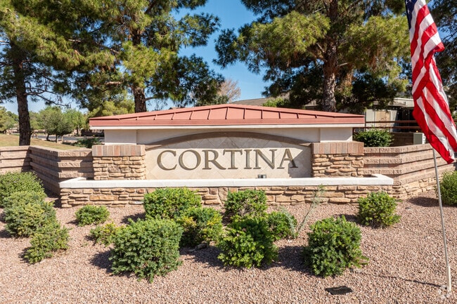 Neighborhood signage marks the entrance to Cortina in Queen Creek.
