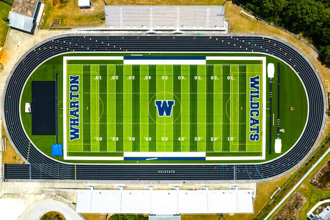 A lookdown at the beautiful athletic field at Wharton High School.