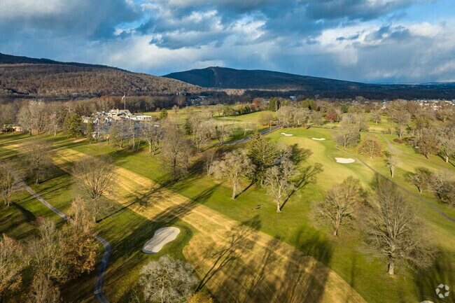 The inviting fairways and greens of Fox Hill Country Club in Exeter, as seen from above.