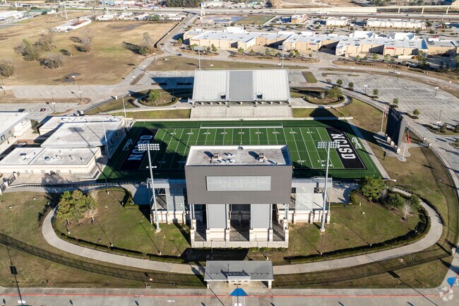 The Randall Reed Stadium across the freeway is where the New Caney Eagles play.