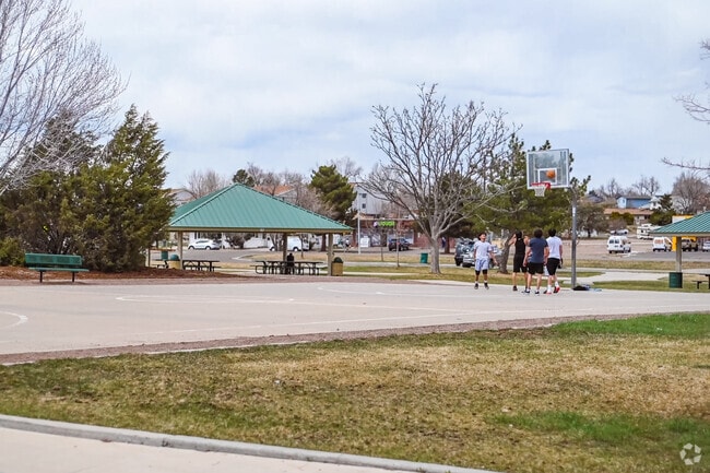 Rotella Park has basketball courts for Welby residents to shoot hoops on.