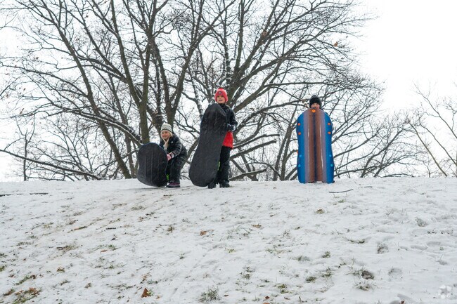 During snow days, kids love to sled at Stephen Gregg Park.
