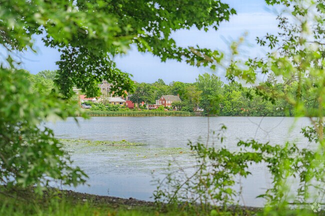 Homes and walking paths surround Ell Pond just south of Horace Mann, Melrose.