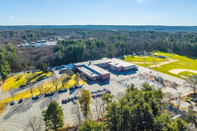 An aerial view of John F. Kennedy Elementary School in Canton, MA