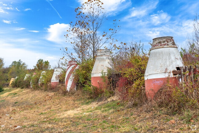 You can find a row of cement mixers forming a fence at an old industrial site in Riverview.