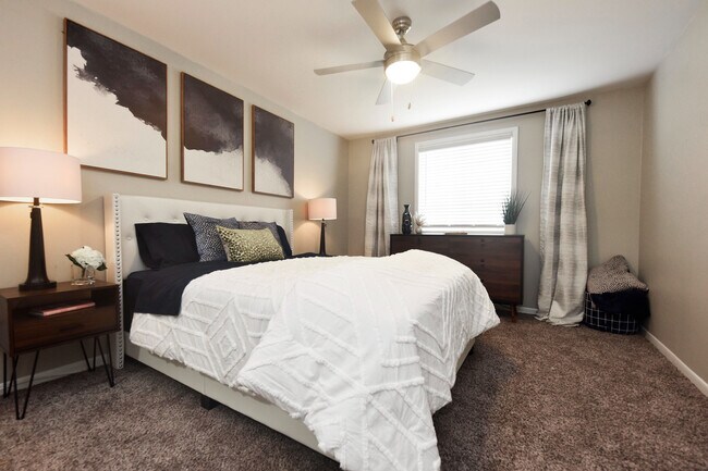 Experience tranquility in this beautifully designed bedroom, perfect for a restful night's sleep.